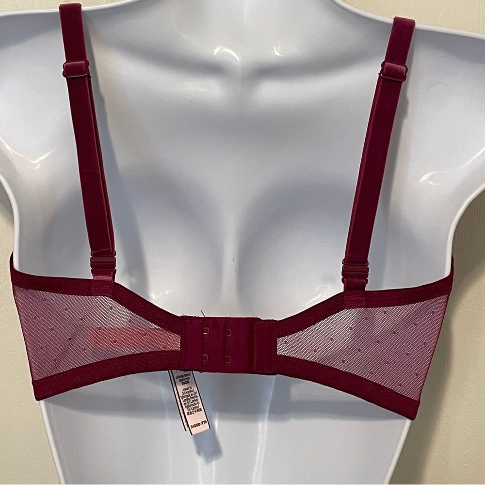 Victoria’s Secret Unlined Demi Velvet Lace and Polkadot Bra Wine Color 34DDD - Picture 5 of 11